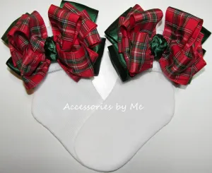 Tartan Plaid Red Green Bow Socks